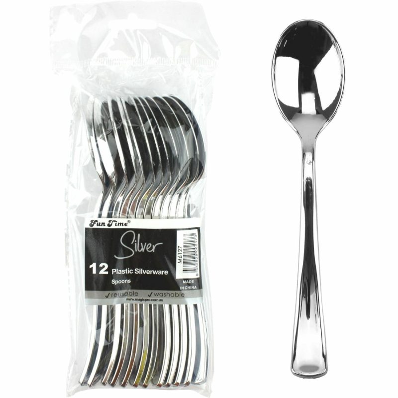 Cutlery & Utensils | Silver Look Plastic Spoons (Pack Of 12) Catering & Kitchen Cutlery & Utensils