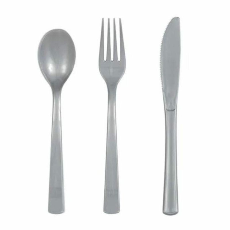 Cutlery & Utensils | Silver Reusable Plastic Cutlery (Pack Of 18) Catering & Kitchen Cutlery & Utensils