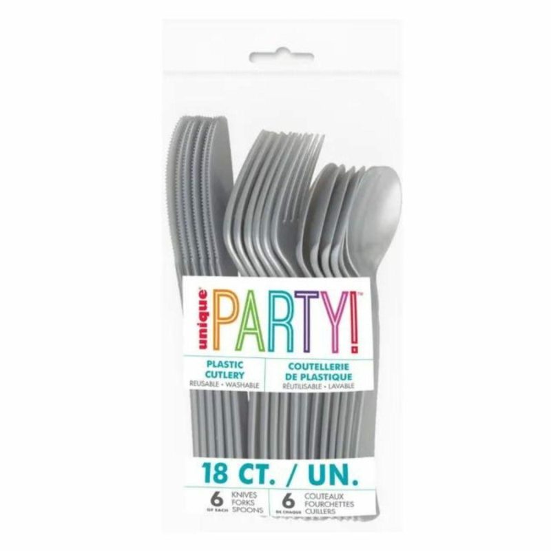 Cutlery & Utensils | Silver Reusable Plastic Cutlery (Pack Of 18) Catering & Kitchen Cutlery & Utensils