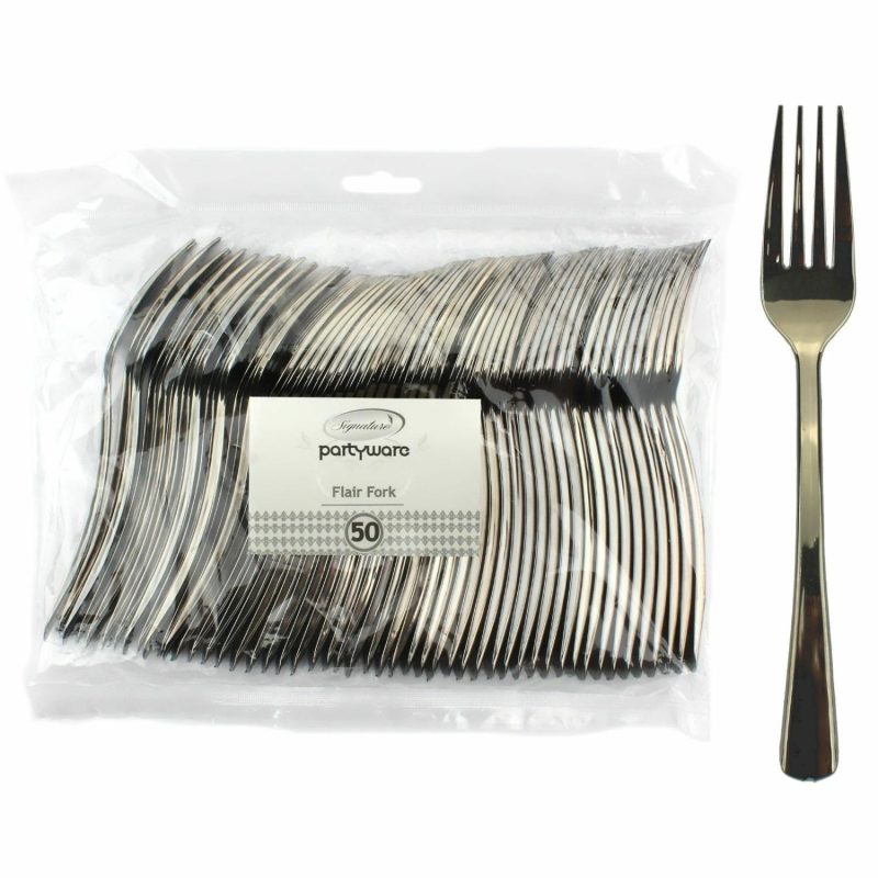 Cutlery & Utensils | Stainless Steel Look Flair Plastic Forks (Pack Of 50) Catering & Kitchen Cutlery & Utensils