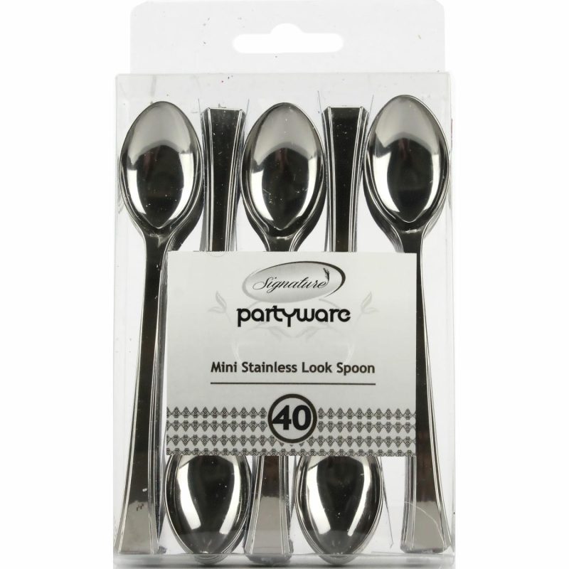 Cutlery & Utensils | Stainless Steel Look Plastic Mini Cocktail Spoons (Pack Of 40) Catering & Kitchen Cutlery & Utensils