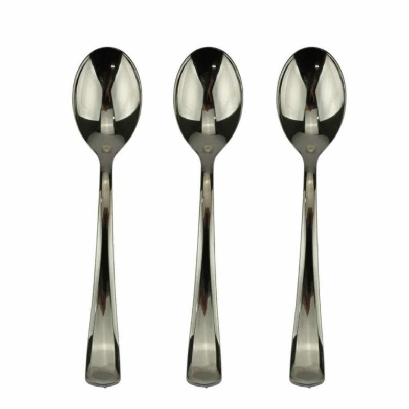 Cutlery & Utensils | Stainless Steel Look Reusable Plastic Spoons (Pack Of 12) Catering & Kitchen Cutlery & Utensils