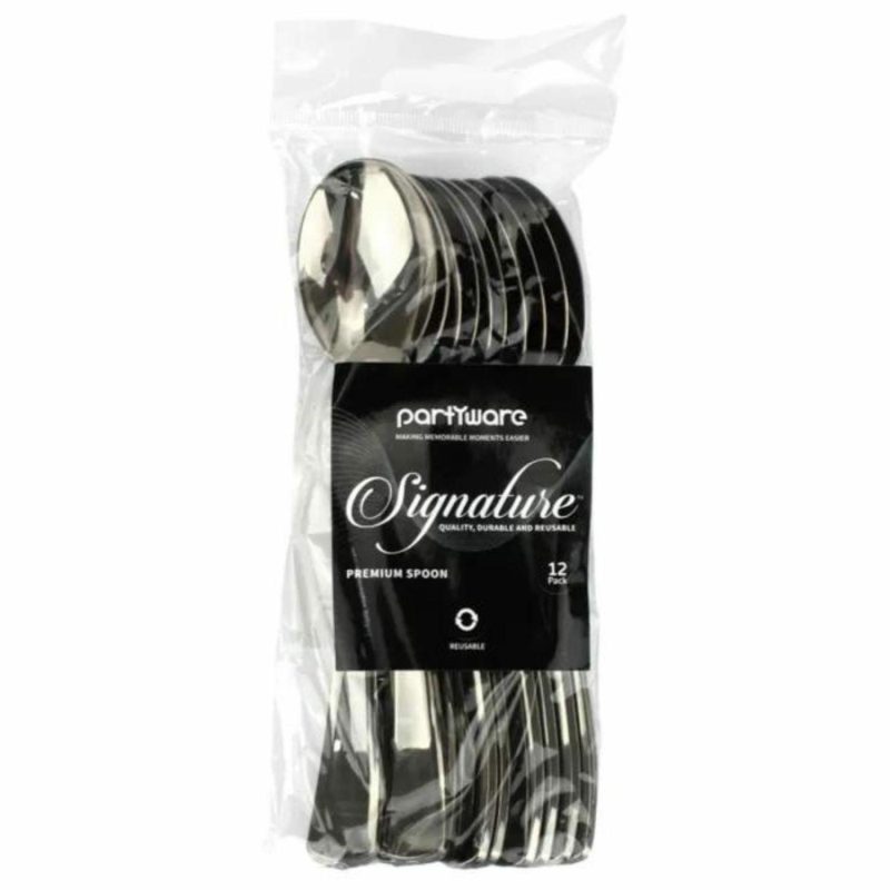 Cutlery & Utensils | Stainless Steel Look Reusable Plastic Spoons (Pack Of 12) Catering & Kitchen Cutlery & Utensils