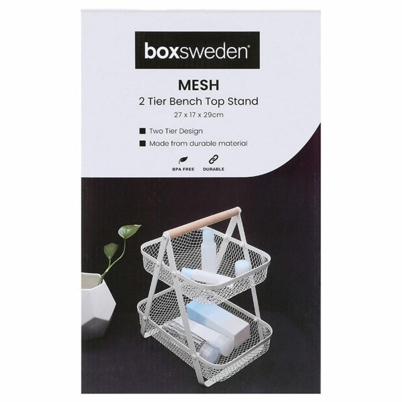 Dessert & Grazing Tables | Boxsweden White Mesh 2 Tier Benchtop Stand 27Cm X 17Cm X 29Cm Decor Dessert & Grazing Tables