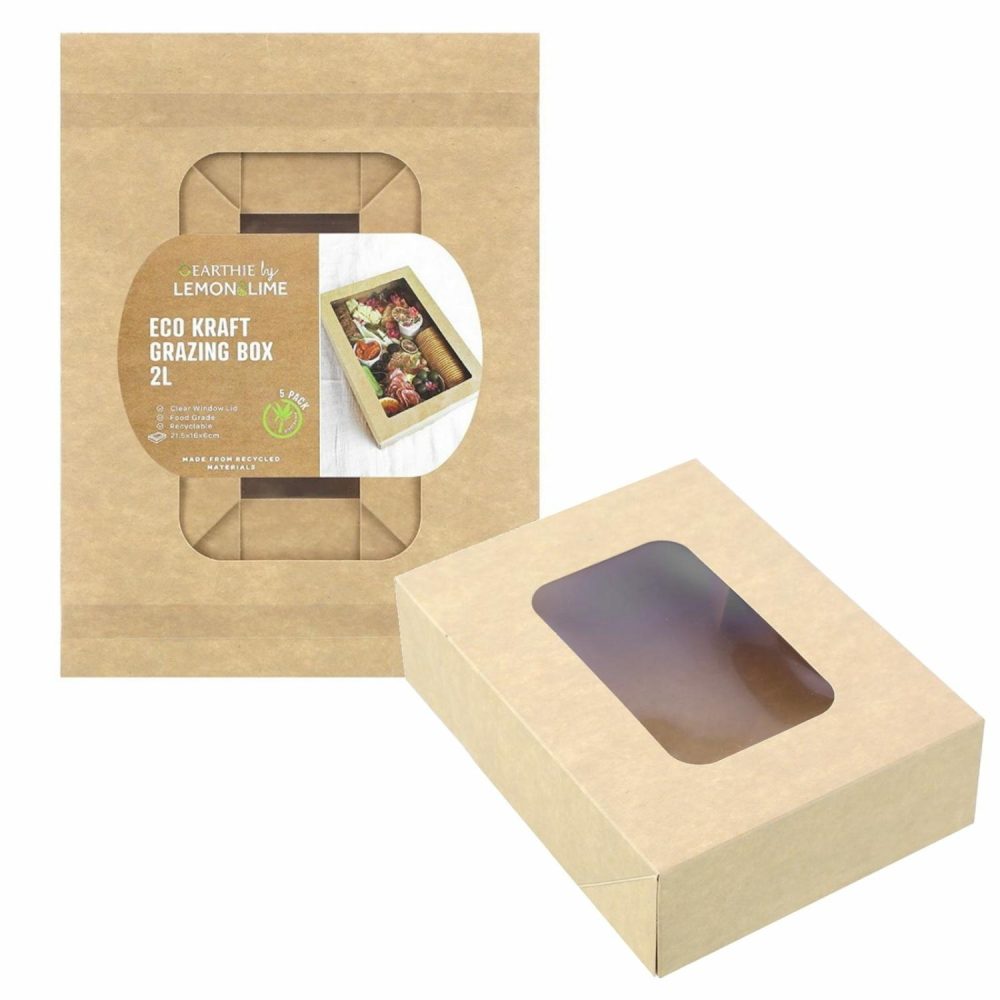 Dessert & Grazing Tables | Eco Kraft Grazing Boxes With Lids 21.5Cm X 16Cm X 6Cm (Pack Of 5) Decor Dessert & Grazing Tables