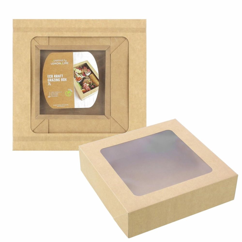 Dessert & Grazing Tables | Eco Kraft Grazing Boxes With Lids 30Cm X 30Cm X 8Cm (Pack Of 3) Decor Dessert & Grazing Tables