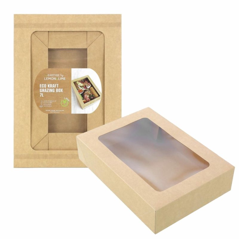 Dessert & Grazing Tables | Eco Kraft Grazing Boxes With Lids 36Cm X 25Cm X 8Cm (Pack Of 3) Decor Dessert & Grazing Tables