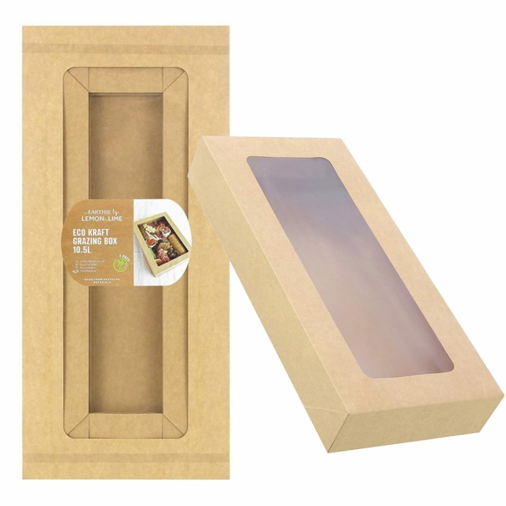 Dessert & Grazing Tables | Eco Kraft Grazing Boxes With Lids 55Cm X 25Cm X 8Cm (Pack Of 2) Decor Dessert & Grazing Tables