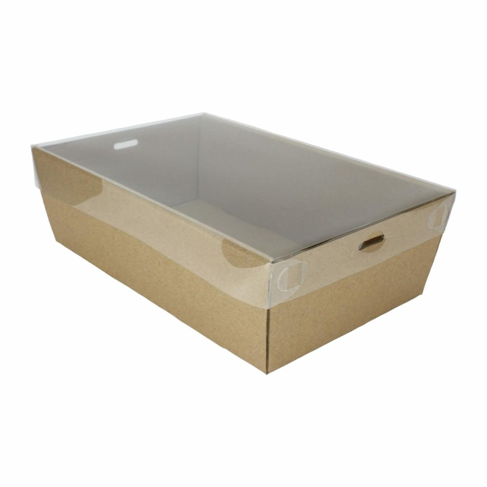 Dessert & Grazing Tables | Kraft Grazing Box With Clear Plastic Lid 27.3Cm X 17.4Cm X 8Cm Decor Dessert & Grazing Tables