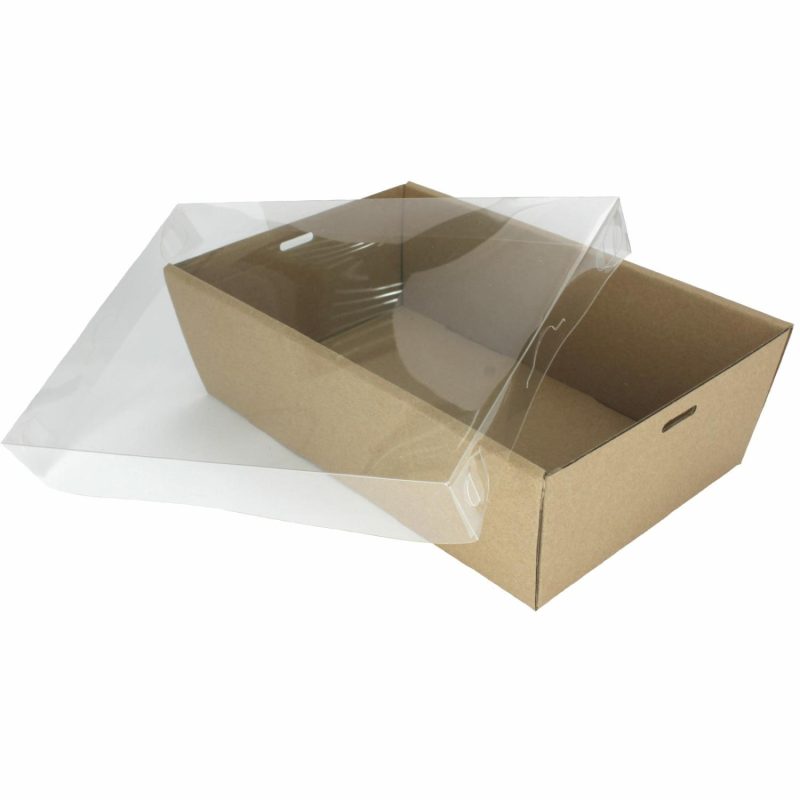 Dessert & Grazing Tables | Kraft Grazing Box With Clear Plastic Lid 27.3Cm X 17.4Cm X 8Cm Decor Dessert & Grazing Tables