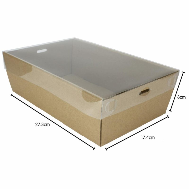 Dessert & Grazing Tables | Kraft Grazing Box With Clear Plastic Lid 27.3Cm X 17.4Cm X 8Cm Decor Dessert & Grazing Tables