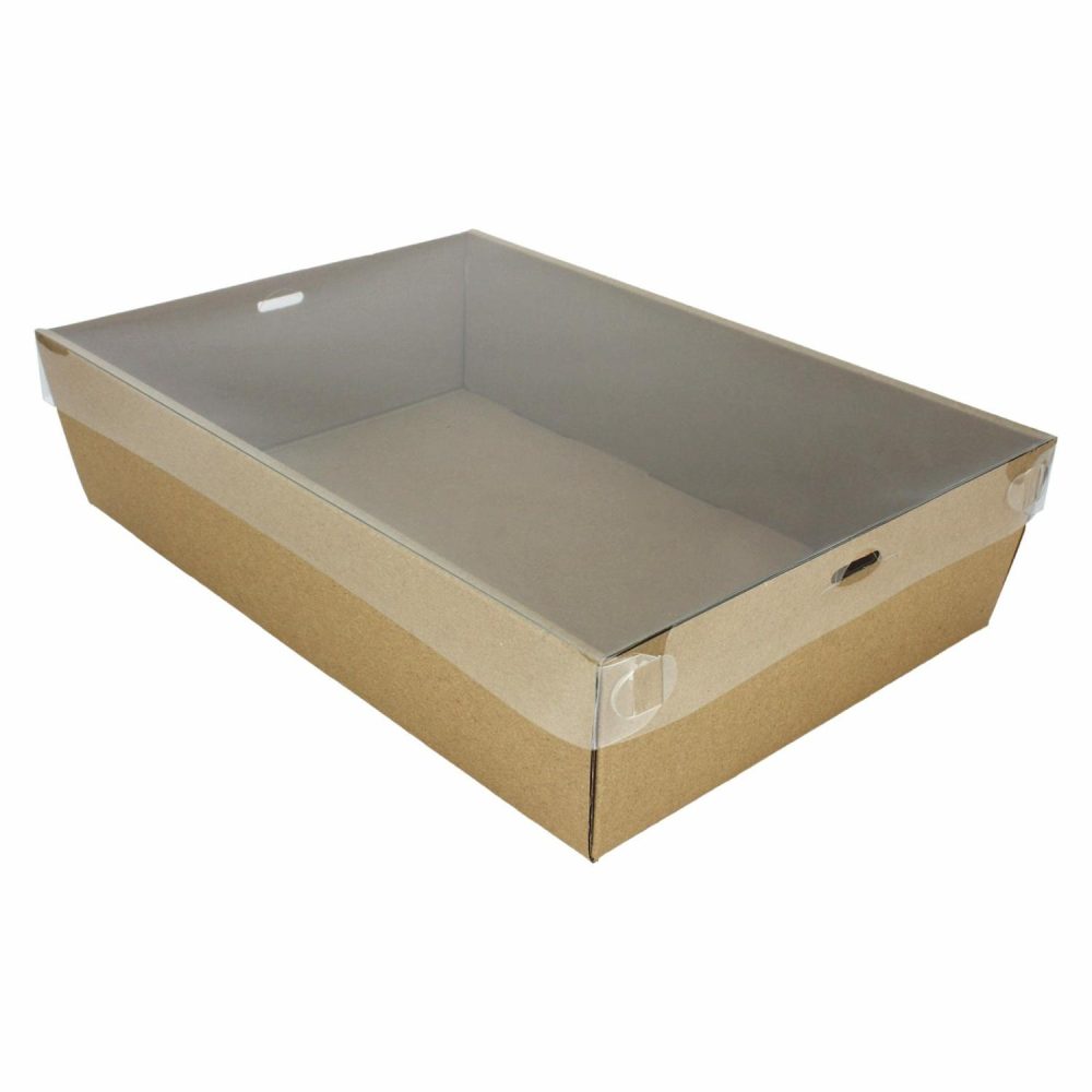 Dessert & Grazing Tables | Kraft Grazing Box With Clear Plastic Lid 30.5Cm X 20.5Cm X 8Cm Decor Dessert & Grazing Tables