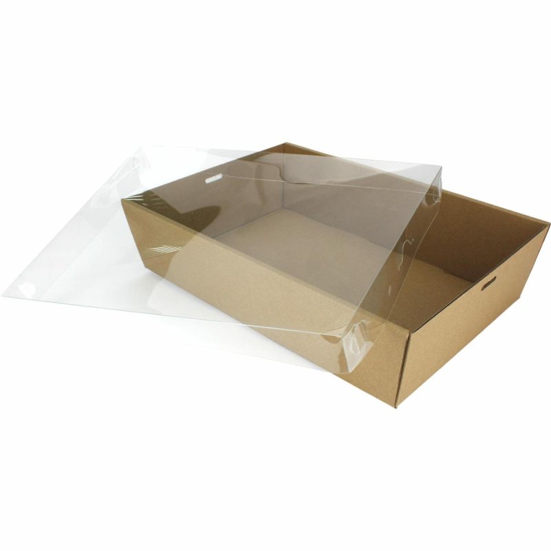 Dessert & Grazing Tables | Kraft Grazing Box With Clear Plastic Lid 30.5Cm X 20.5Cm X 8Cm Decor Dessert & Grazing Tables