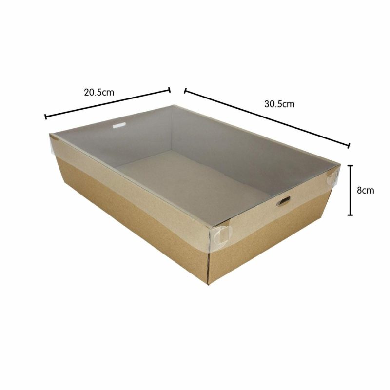 Dessert & Grazing Tables | Kraft Grazing Box With Clear Plastic Lid 30.5Cm X 20.5Cm X 8Cm Decor Dessert & Grazing Tables