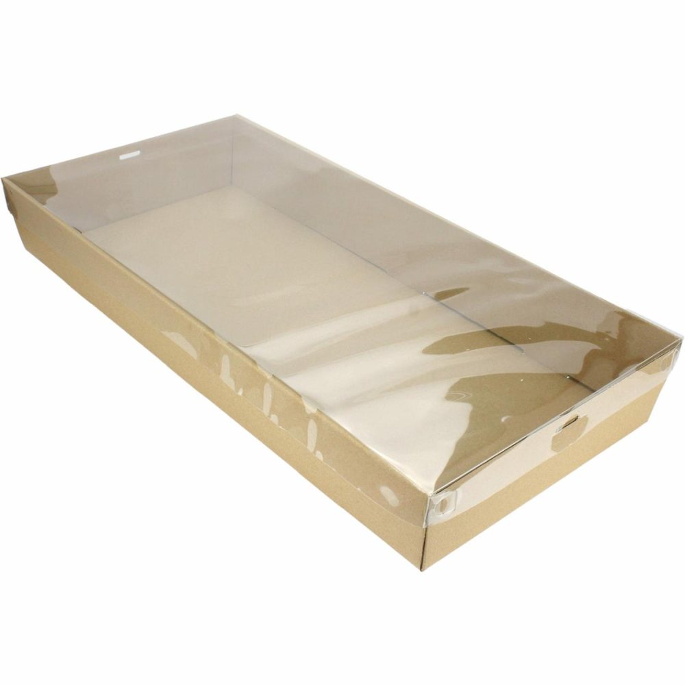 Dessert & Grazing Tables | Kraft Grazing Box With Clear Plastic Lid 58Cm X 28Cm X 8Cm Decor Dessert & Grazing Tables