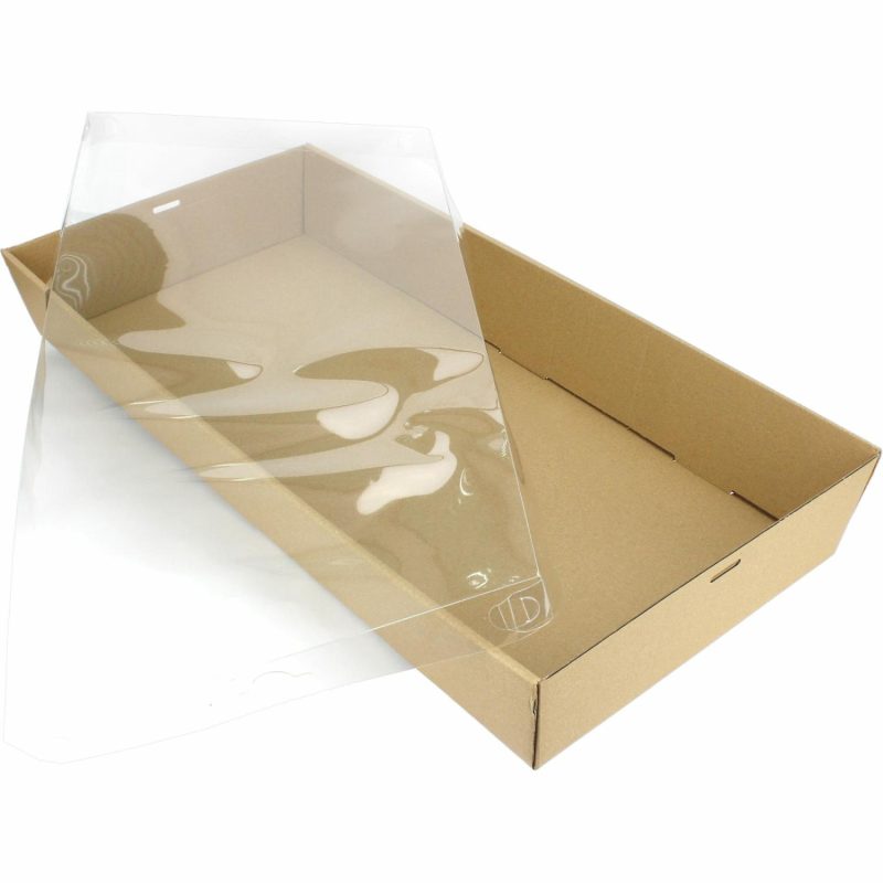 Dessert & Grazing Tables | Kraft Grazing Box With Clear Plastic Lid 58Cm X 28Cm X 8Cm Decor Dessert & Grazing Tables