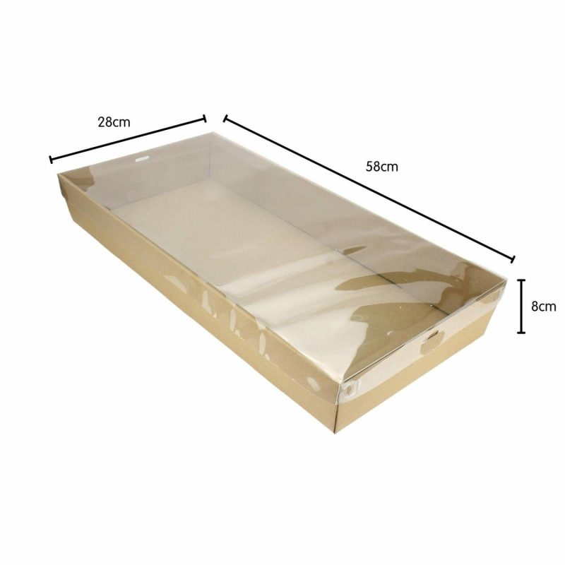 Dessert & Grazing Tables | Kraft Grazing Box With Clear Plastic Lid 58Cm X 28Cm X 8Cm Decor Dessert & Grazing Tables