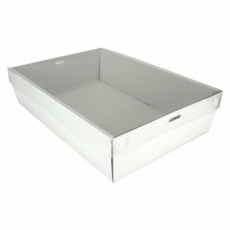 Dessert & Grazing Tables | White Grazing Box With Clear Plastic Lid 30.5Cm X 20.5Cm X 8Cm Decor Dessert & Grazing Tables