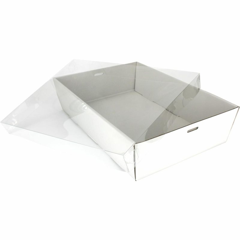 Dessert & Grazing Tables | White Grazing Box With Clear Plastic Lid 30.5Cm X 20.5Cm X 8Cm Decor Dessert & Grazing Tables