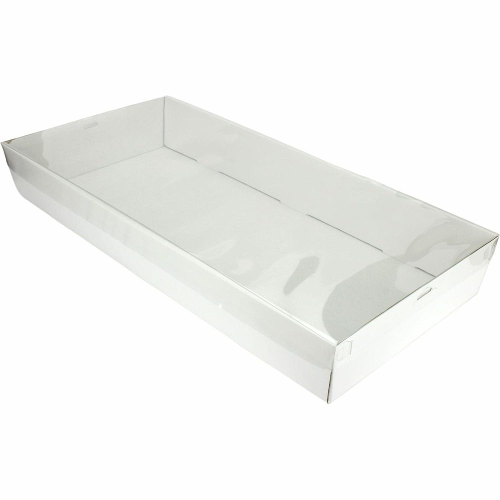 Dessert & Grazing Tables | White Grazing Box With Clear Plastic Lid 58Cm X 28Cm X 8Cm Decor Dessert & Grazing Tables