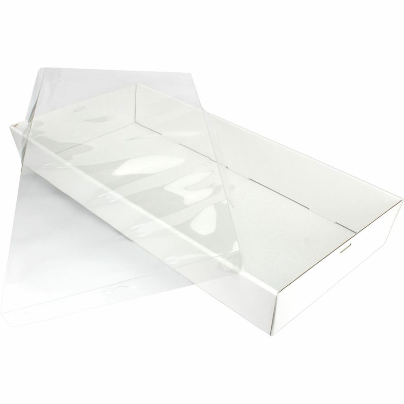 Dessert & Grazing Tables | White Grazing Box With Clear Plastic Lid 58Cm X 28Cm X 8Cm Decor Dessert & Grazing Tables