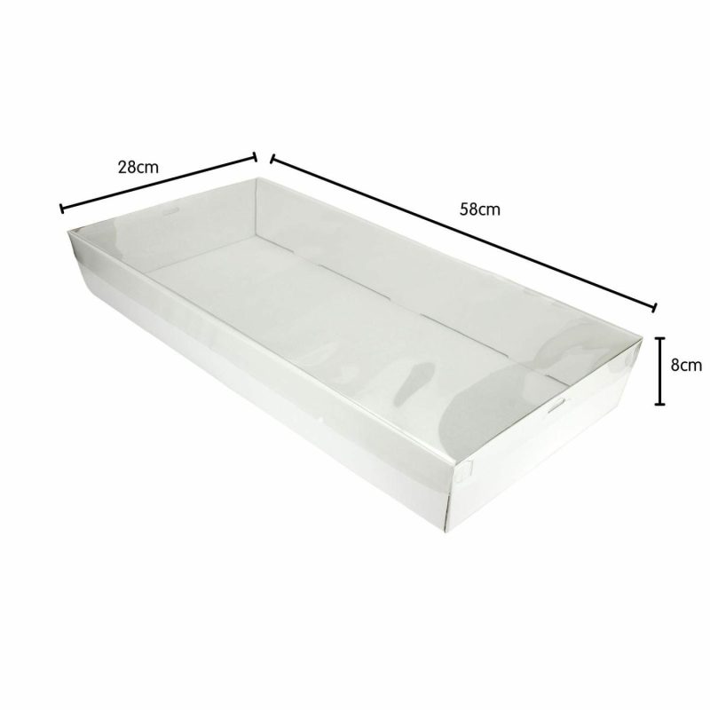 Dessert & Grazing Tables | White Grazing Box With Clear Plastic Lid 58Cm X 28Cm X 8Cm Decor Dessert & Grazing Tables