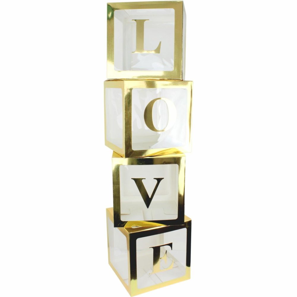 Displays & Stands | Gold Balloon Boxes With Love Letters (30Cm) Decor Displays & Stands