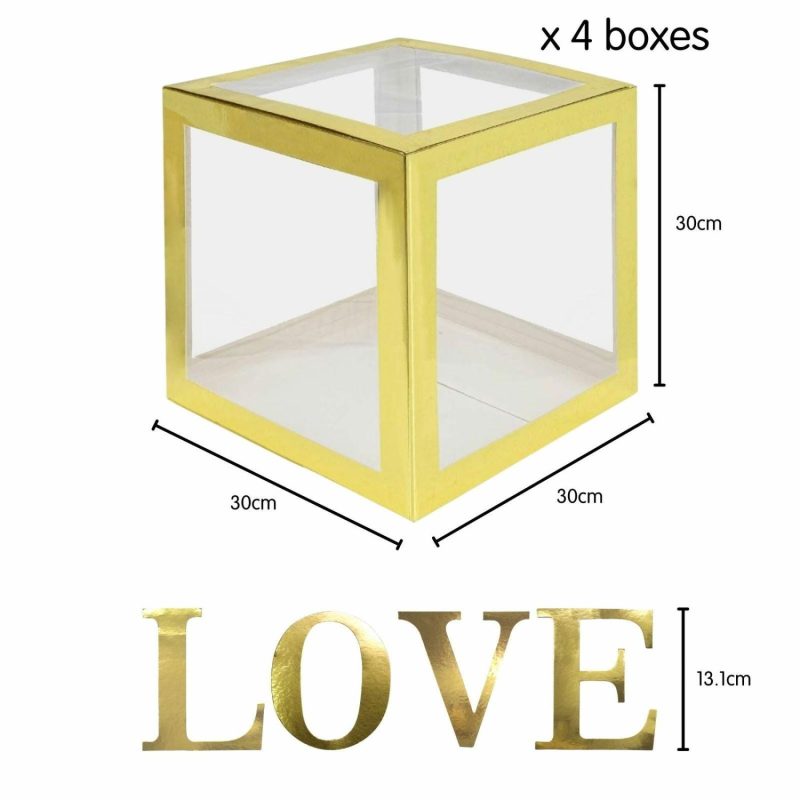 Displays & Stands | Gold Balloon Boxes With Love Letters (30Cm) Decor Displays & Stands