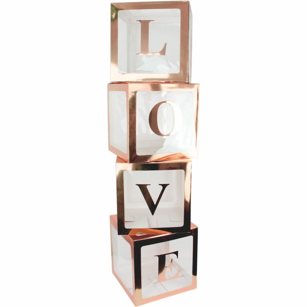 Displays & Stands | Rose Gold Balloon Boxes With Love Letters (30Cm) Decor Displays & Stands