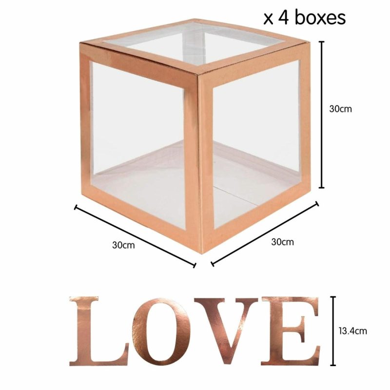 Displays & Stands | Rose Gold Balloon Boxes With Love Letters (30Cm) Decor Displays & Stands