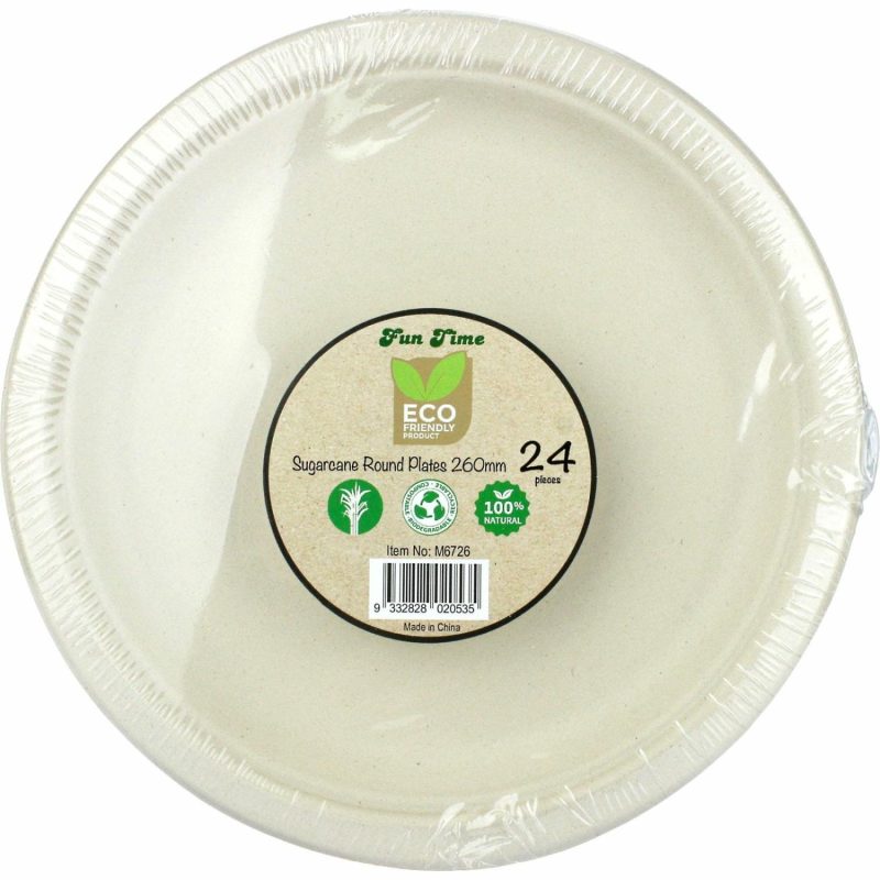 Eco-Friendly Partyware | Biodegradable Natural Sugarcane Large Plates 26Cm (Pack Of 24) Decor Eco-Friendly Partyware