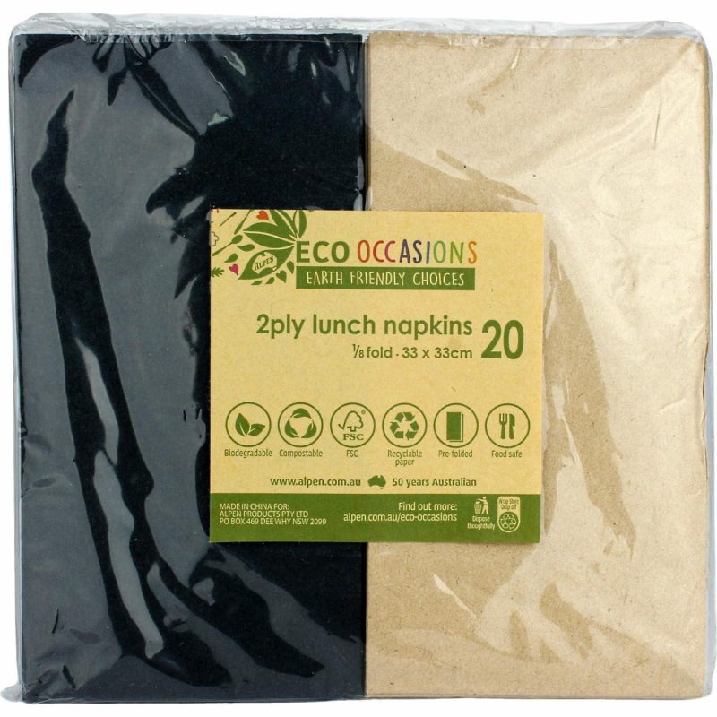 Eco-Friendly Partyware | Black And Eco Brown Napkins / Serviettes 1 / 8 Gt Fold (Pack Of 20) Decor Eco-Friendly Partyware