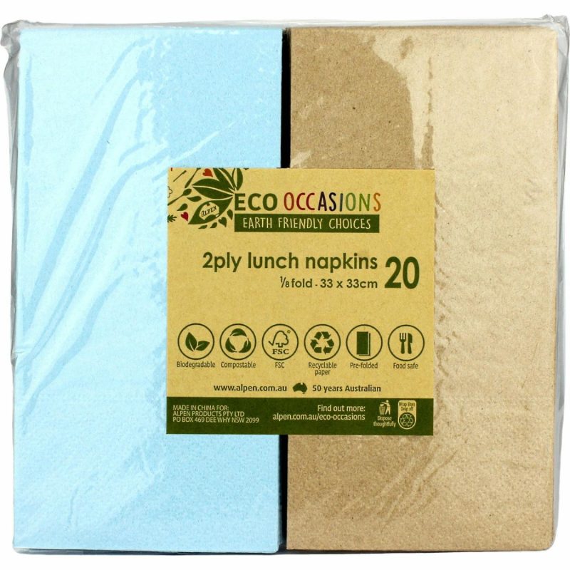 Eco-Friendly Partyware | Classic Light Blue And Eco Brown Napkins / Serviettes 1 / 8 Gt Fold (Pack Of 20) Decor Eco-Friendly Partyware