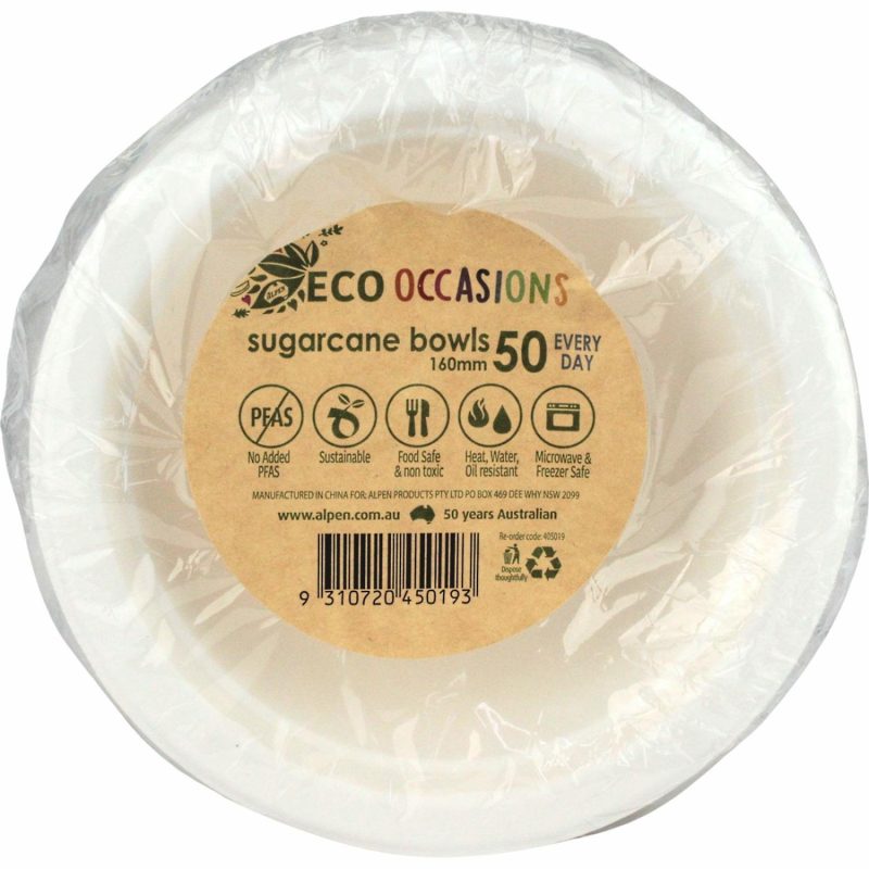 Eco-Friendly Partyware | Eco White Sugar Cane Bowls 16Cm (Pack Of 50) Decor Eco-Friendly Partyware