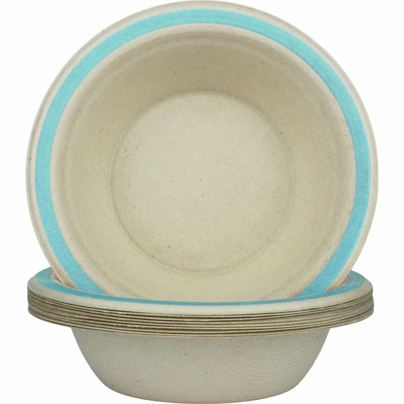 Eco-Friendly Partyware | Light Blue Rim Sugar Cane Bowls (Pack Of 10) Decor Eco-Friendly Partyware