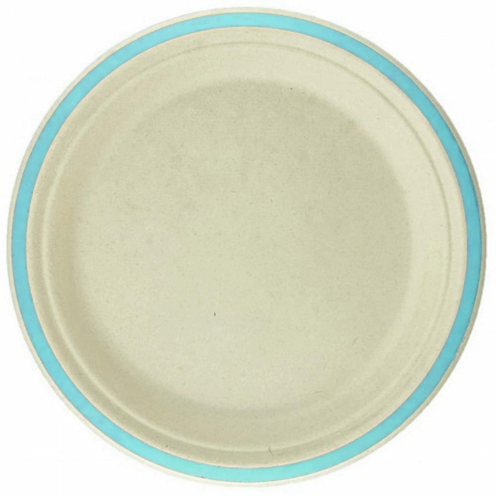 Eco-Friendly Partyware | Light Blue Rim Sugar Cane Large Plates (Pack Of 10) Decor Eco-Friendly Partyware