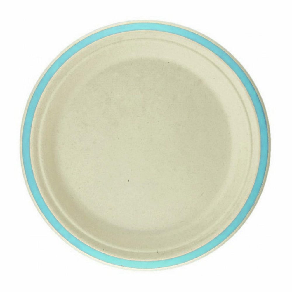 Eco-Friendly Partyware | Light Blue Rim Sugar Cane Small Plates (Pack Of 10) Decor Eco-Friendly Partyware