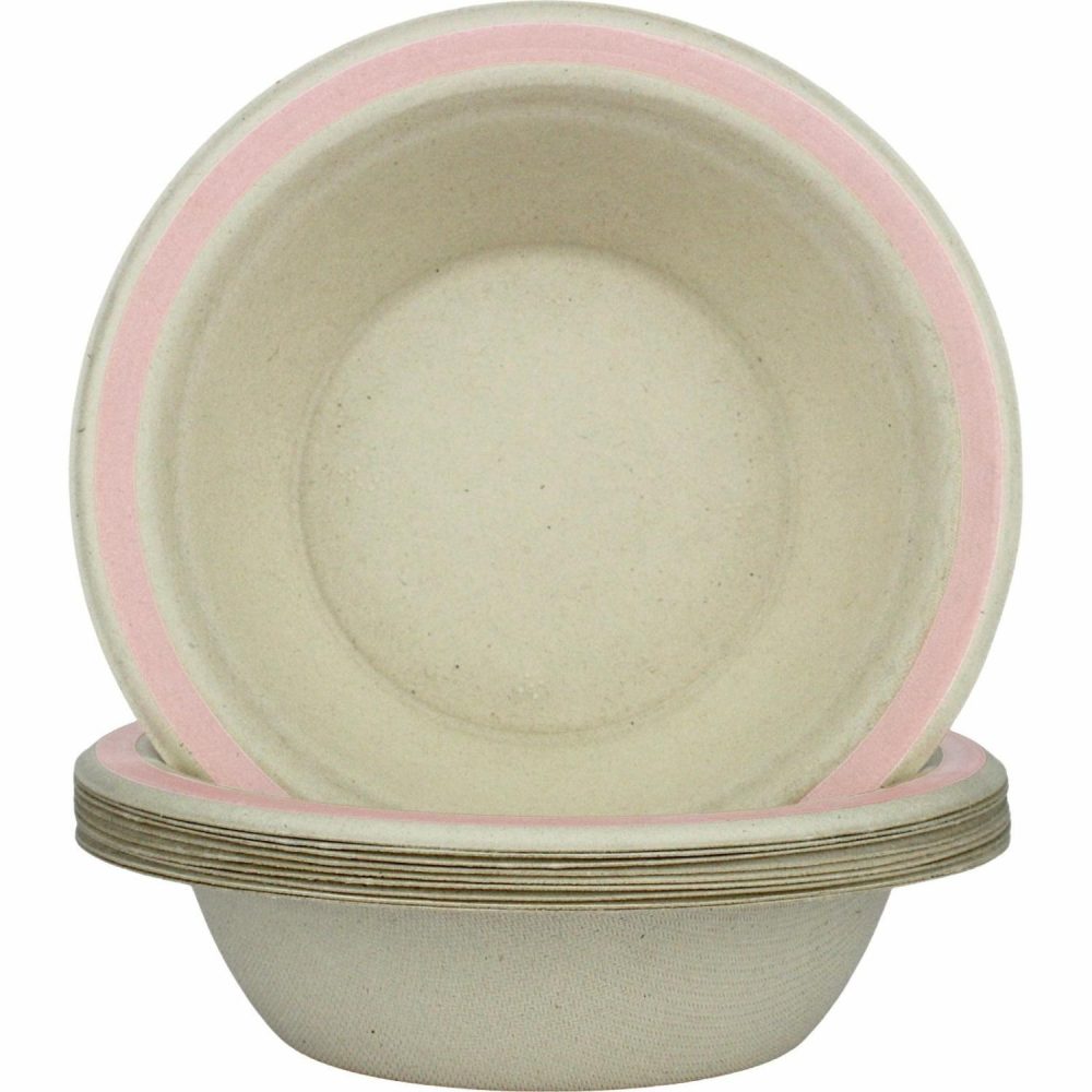 Eco-Friendly Partyware | Light Pink Rim Sugar Cane Bowls (Pack Of 10) Decor Eco-Friendly Partyware