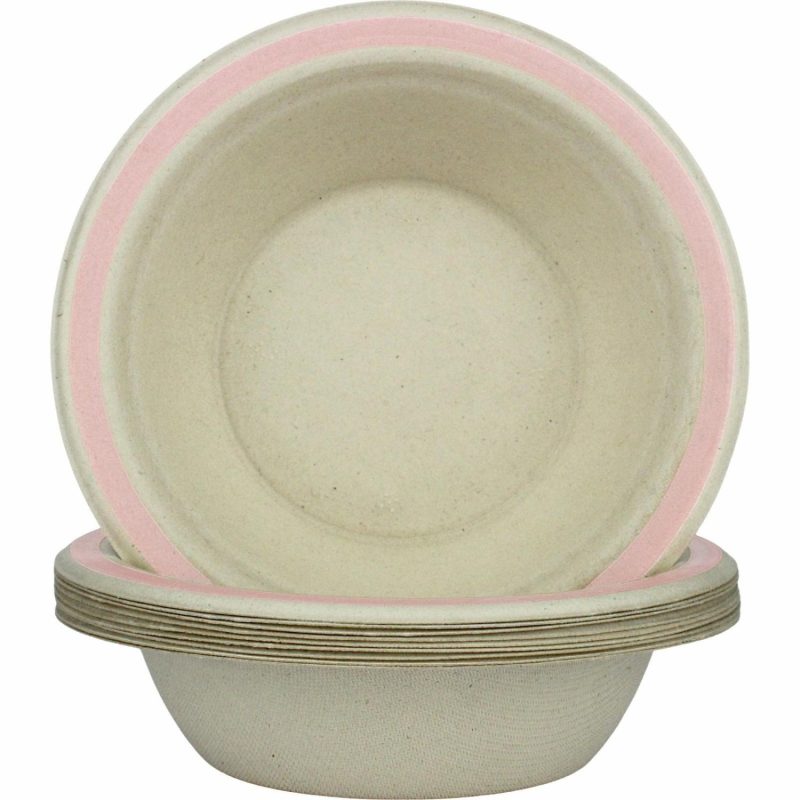 Eco-Friendly Partyware | Light Pink Rim Sugar Cane Bowls (Pack Of 10) Decor Eco-Friendly Partyware