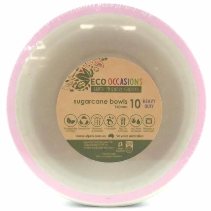 Eco-Friendly Partyware | Light Pink Rim Sugar Cane Bowls (Pack Of 10) Decor Eco-Friendly Partyware