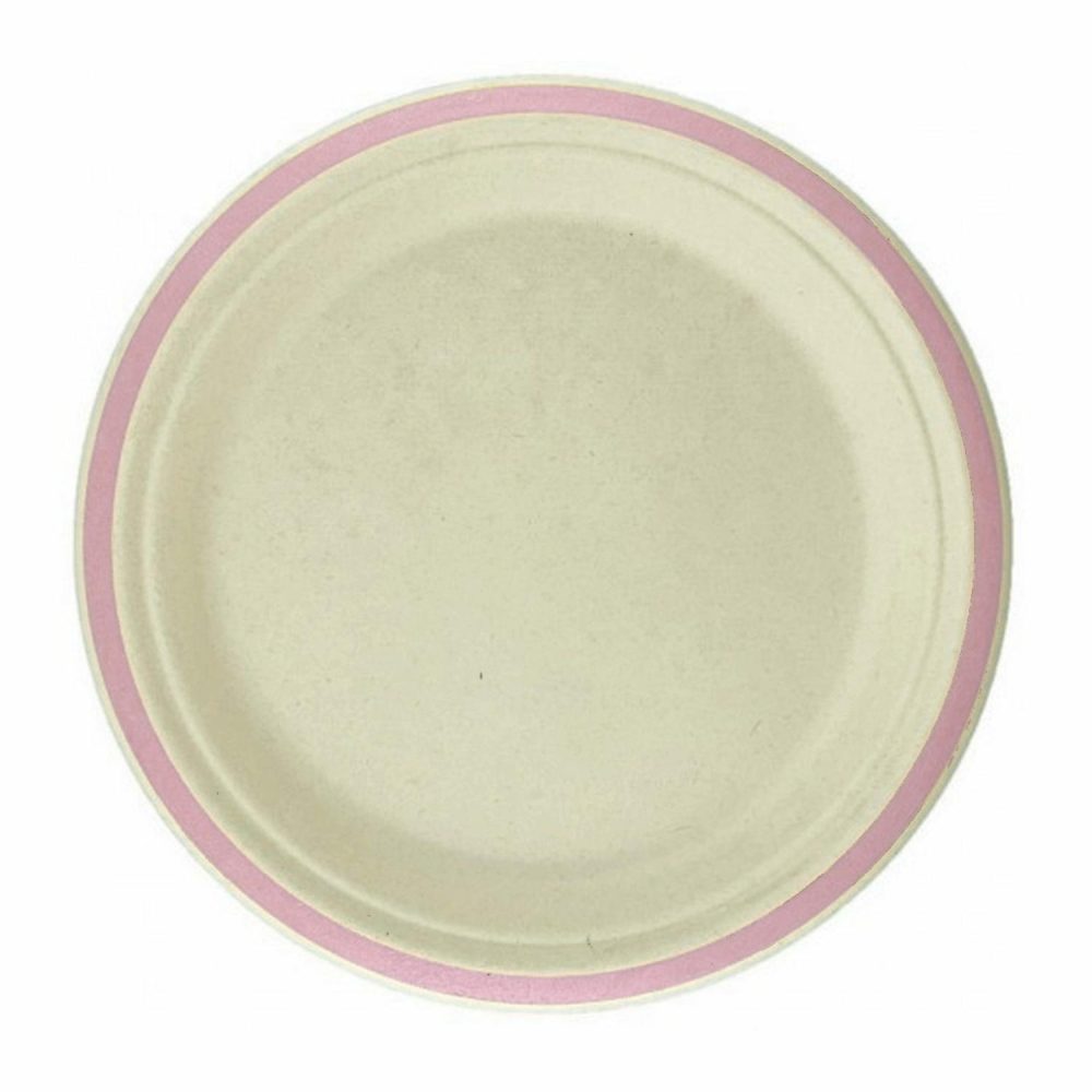 Eco-Friendly Partyware | Light Pink Rim Sugar Cane Small Plates (Pack Of 10) Decor Eco-Friendly Partyware