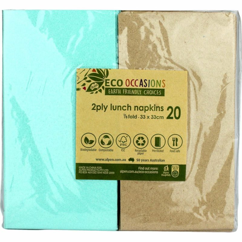 Eco-Friendly Partyware | Mint Green And Eco Brown Napkins / Serviettes 1 / 8 Gt Fold (Pack Of 20) Decor Eco-Friendly Partyware