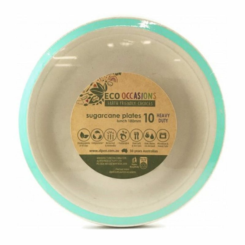 Eco-Friendly Partyware | Mint Rim Sugar Cane Small Plates (Pack Of 10) Decor Eco-Friendly Partyware