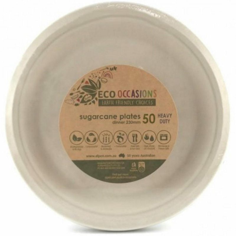 Eco-Friendly Partyware | Natural Sugar Cane Large Plates 23Cm (Bulk Pack Of 50) Decor Eco-Friendly Partyware