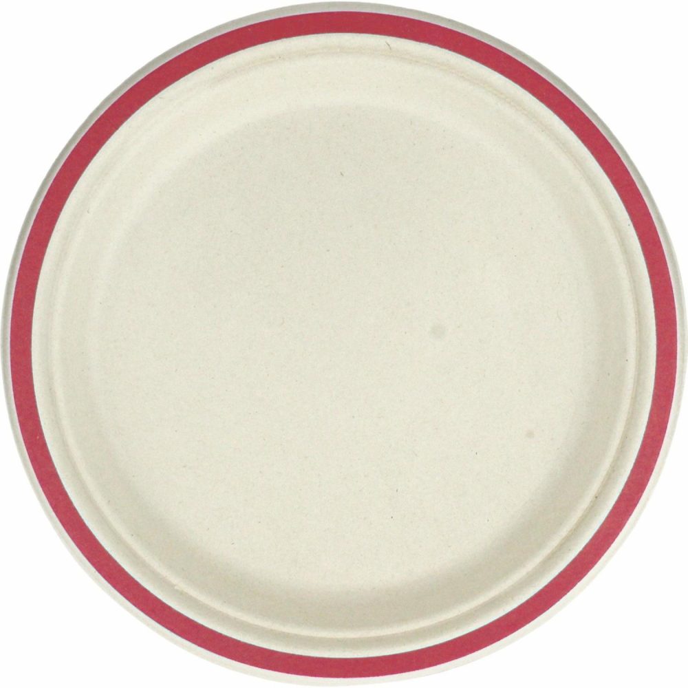 Eco-Friendly Partyware | Red Rim Sugar Cane Large Plates (Pack Of 10) Decor Eco-Friendly Partyware