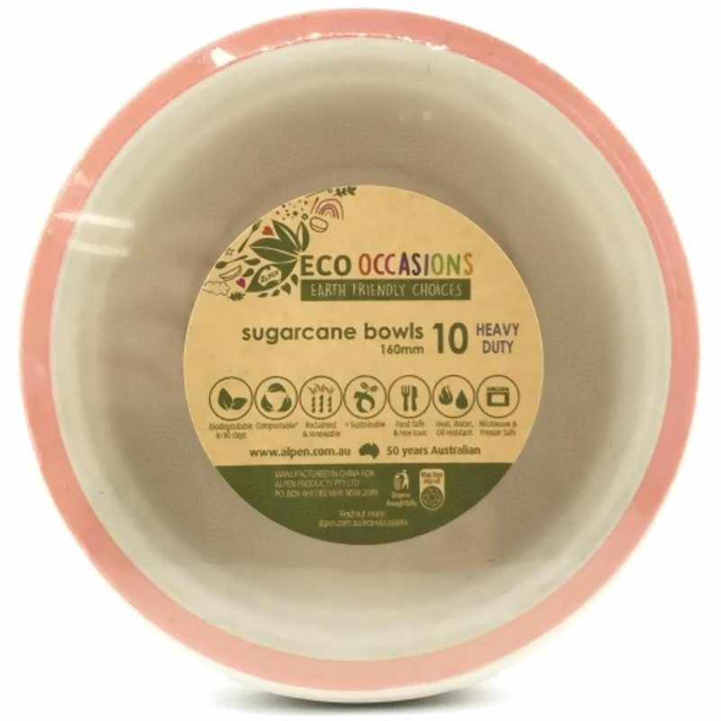 Eco-Friendly Partyware | Rose Gold Rim Sugar Cane Bowls (Pack Of 10) Decor Eco-Friendly Partyware