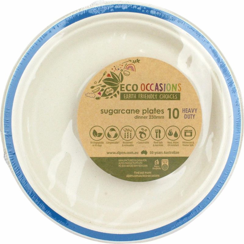 Eco-Friendly Partyware | Royal Blue Rim Sugar Cane Large Plates (Pack Of 10) Decor Eco-Friendly Partyware