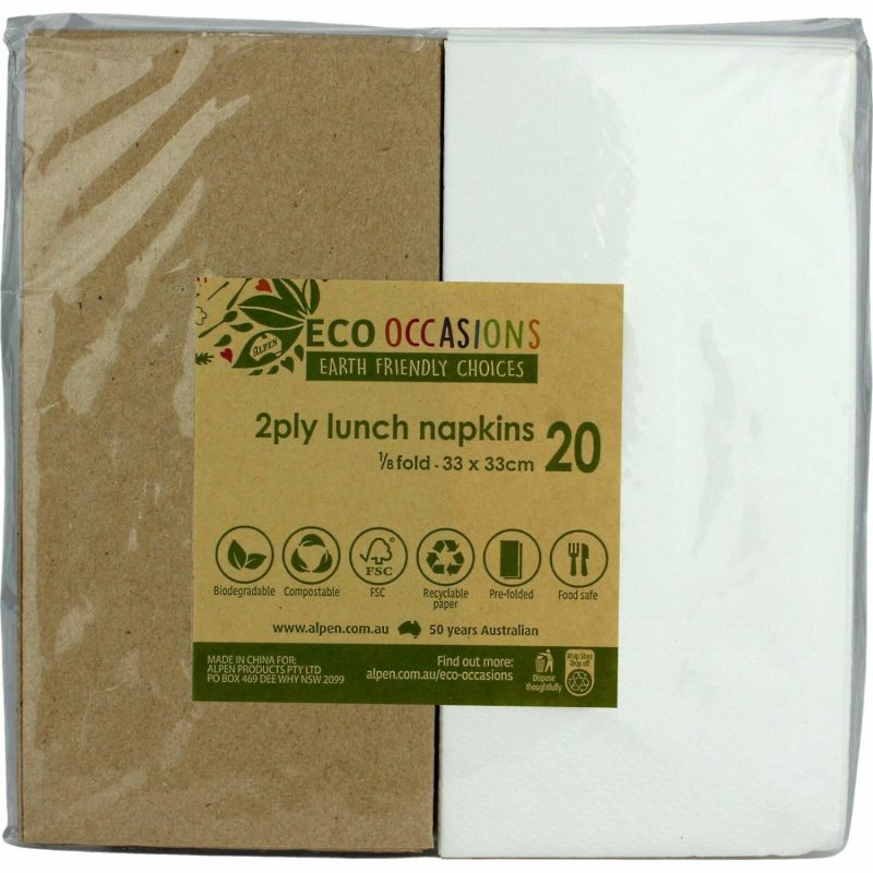 Eco-Friendly Partyware | White And Eco Brown Napkins 1/8 Gt Fold (Pack Of 20) Decor Eco-Friendly Partyware