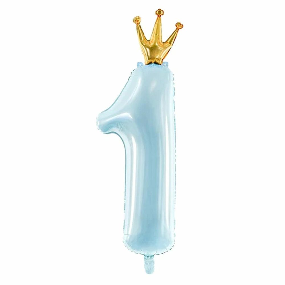 Foil Balloons | Pastel Blue With Gold Crown Foil Number 1 Balloon 90Cm Balloons Foil Balloons