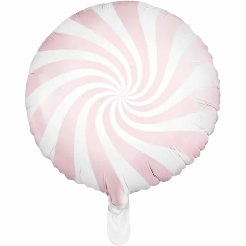 Foil Balloons | Pastel Pink And White Candy Swirl Round Foil Helium Balloon Balloons Foil Balloons